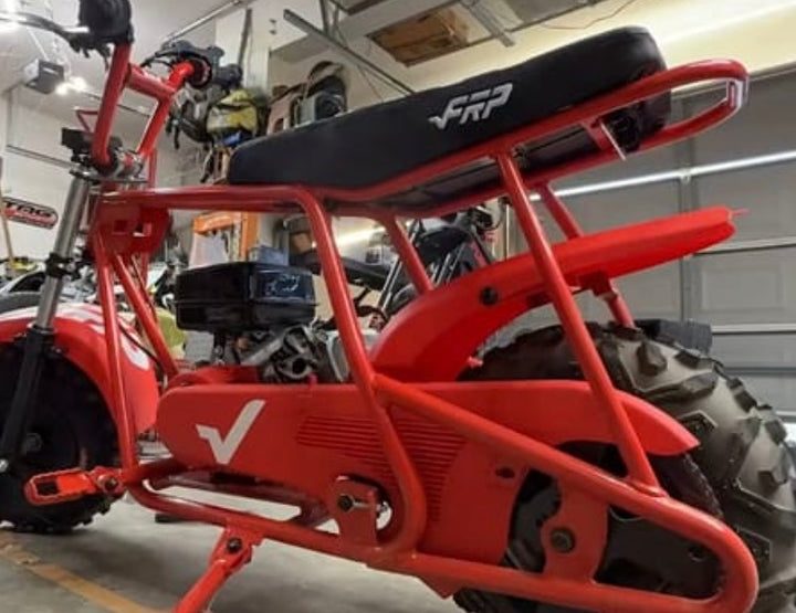 Customer riding the FRP GMB100 mini bike